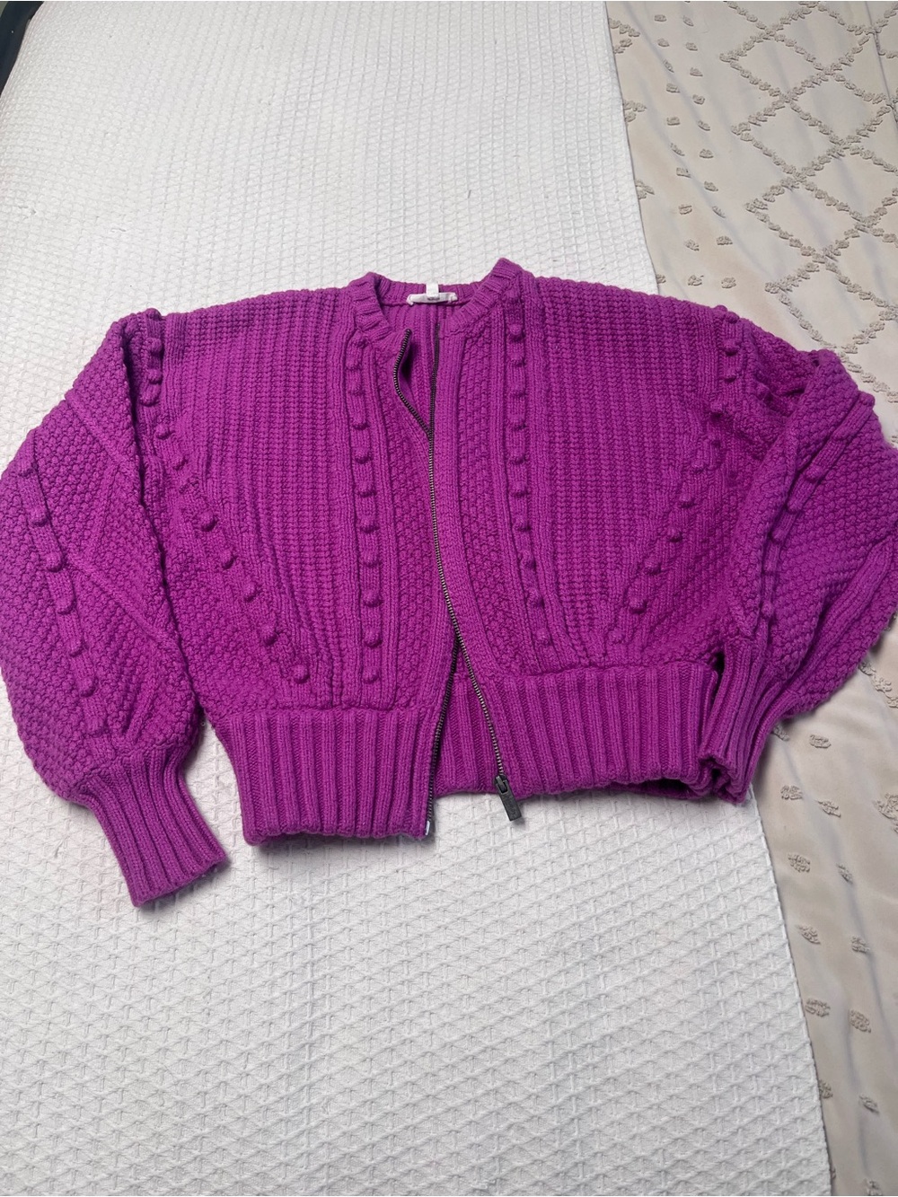 Splendid Vibrant Fuchsia Cable-Knit Zip Cardigan